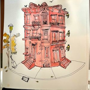 Urban pen and water color drawing